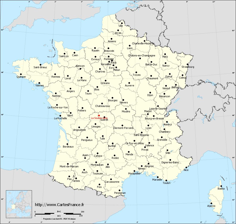 La Souterraine sur la carte de France des départements